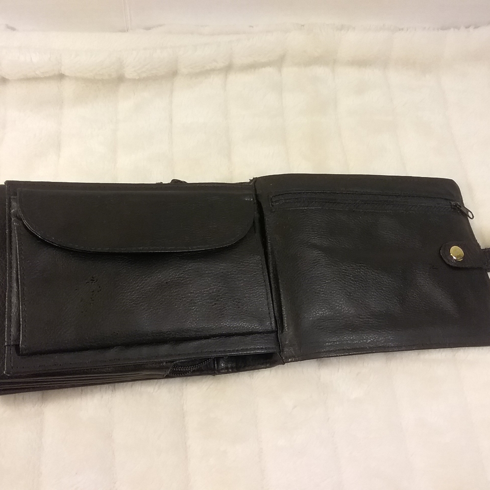 Black Leather Crossbody Bag with Multiple Pockets, - Picture 2 of 4